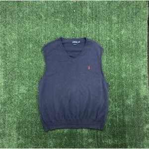 Polo Ralph Lauren Sweater Vest Men's XXL Navy Blue Pima Cotton V Neck Pullover